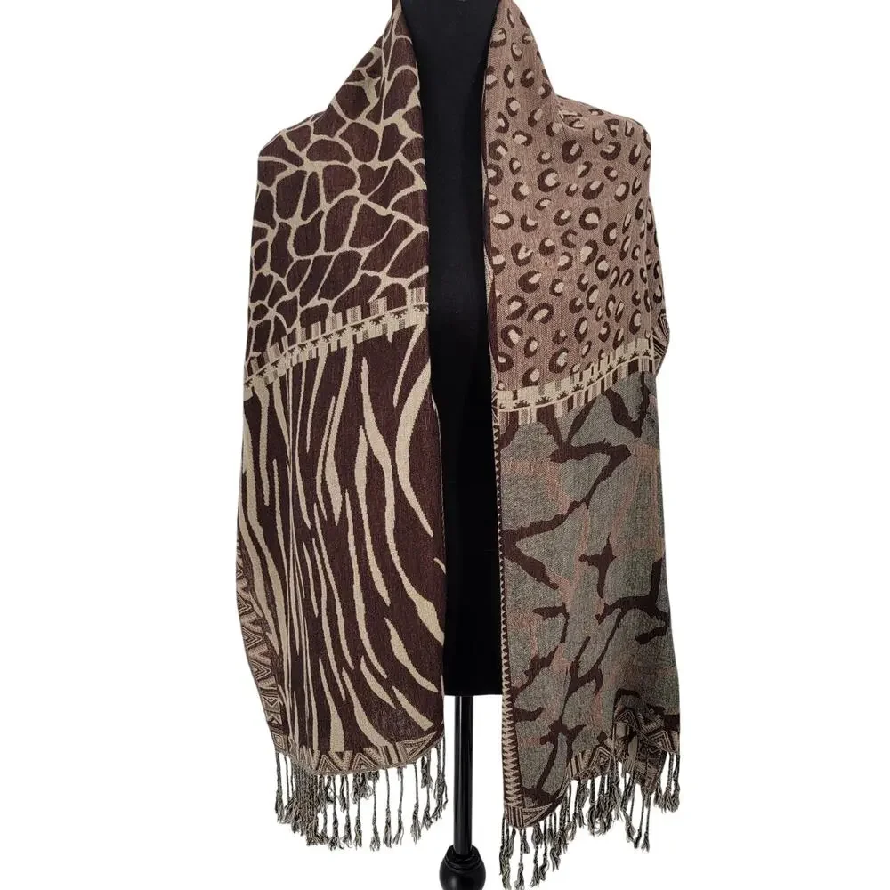 Collection eighteen animal print brown long scarf